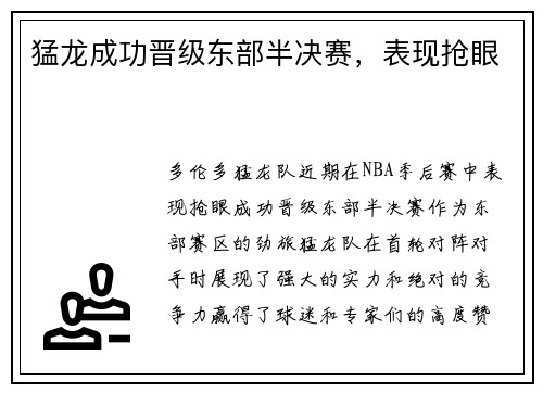 猛龙成功晋级东部半决赛，表现抢眼